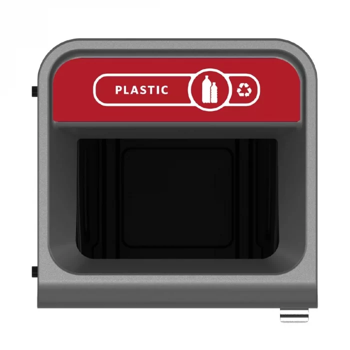Rubbermaid Configure Recycling Bin with Plastic Recycling Label Red 87Ltr - Image 2