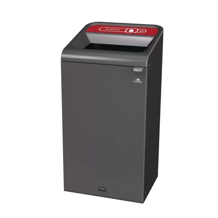 Rubbermaid Configure Recycling Bin with Plastic Recycling Label Red 87Ltr - Image 1