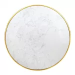 Bolero Round Marble Tabletop with Brass Effect Rim White 600mm