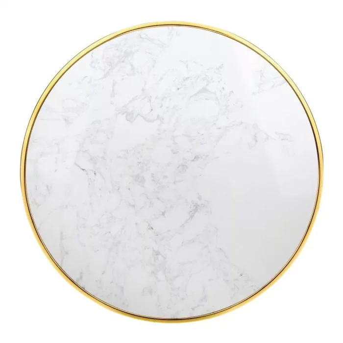Bolero Round Marble Tabletop with Brass Effect Rim White 600mm - Image 1