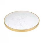 Bolero Round Marble Tabletop with Brass Effect Rim White 600mm - Image 3
