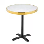 Bolero Round Marble Tabletop with Brass Effect Rim White 600mm - Image 2