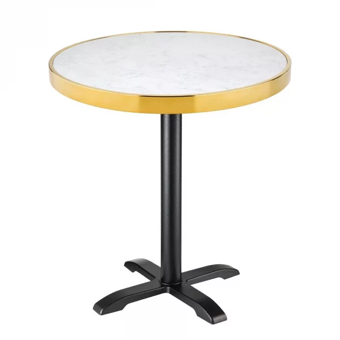 Bolero Round Marble Tabletop with Brass Effect Rim White 600mm - Image 2