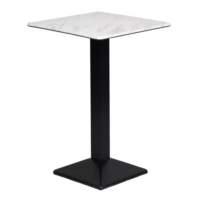Turin Metal Base 600mm Square Poseur Table with Laminate Top in Marble - Image 1