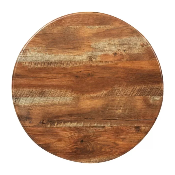 Round Laminate Table Top Planked Oak 600mm - Image 1