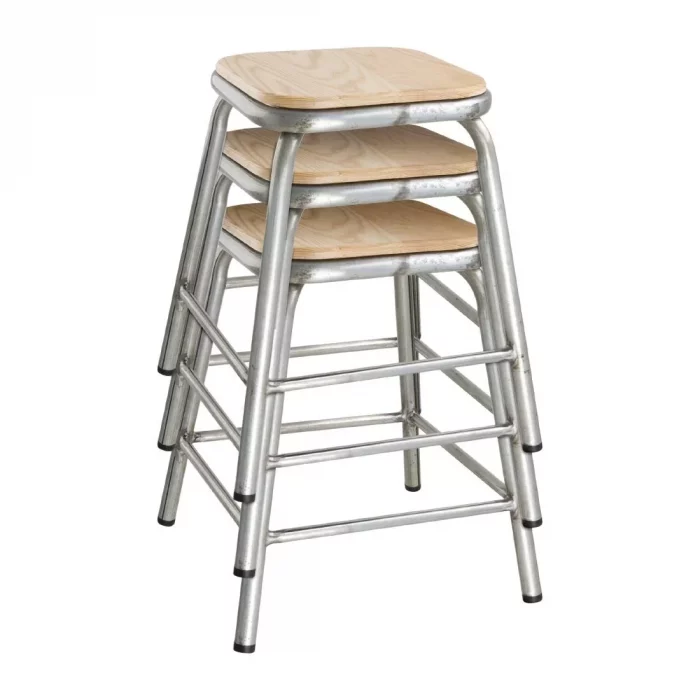 Bolero Galvanised Steel Low Stools with Wooden Seatpad (Pack of 4) - Image 8