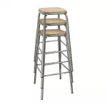 Bolero Galvanised Steel High Stools with Wooden Seatpad (Pack of 4) - Image 8