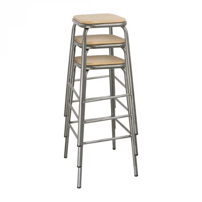Bolero Galvanised Steel High Stools with Wooden Seatpad (Pack of 4) - Image 8