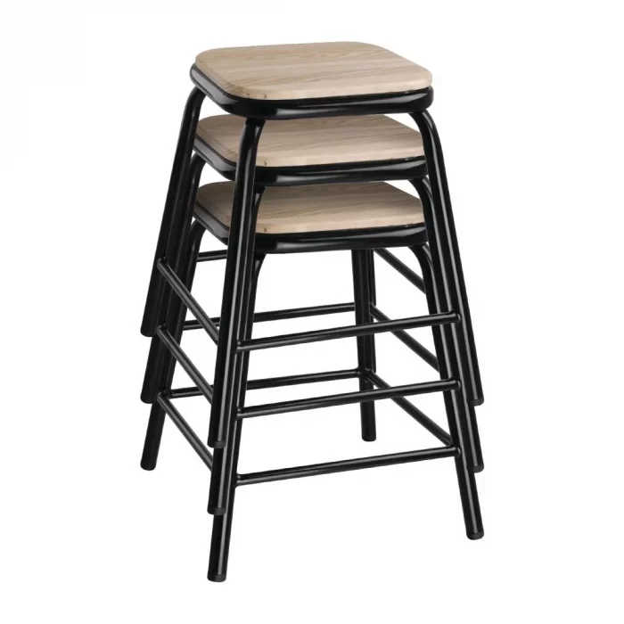Bolero Cantina Low Stools with Wooden Seat Pad Black (Pack of 4) - Image 8
