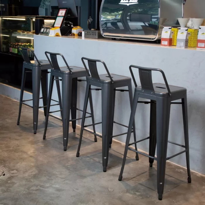 Bolero Bistro High Stool With Backrest Gun Metal (Pack of 4) - Image 7