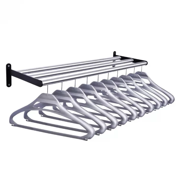Wall Fixing Coat Rack with 10 Grey Hangers - Image 1
