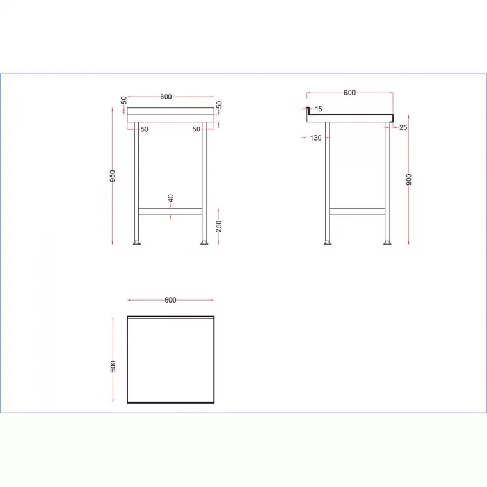 Vogue Stainless Steel Wall Table with Upstand 600mm - Image 2