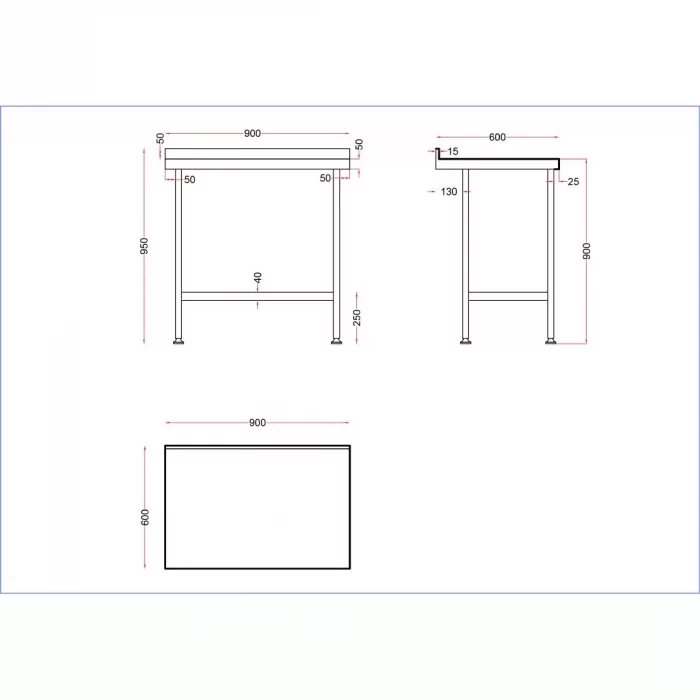 Vogue Stainless Steel Wall Table with Upstand 900mm - Image 3