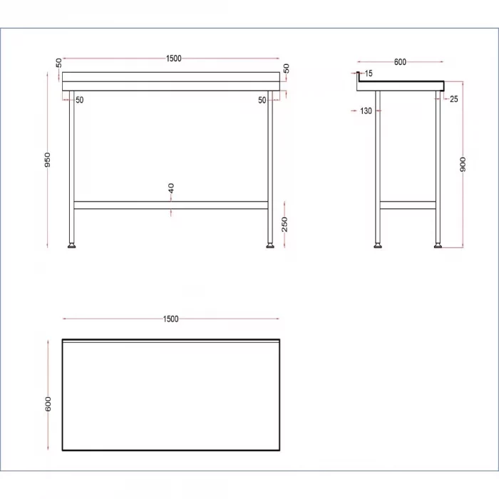 Vogue Stainless Steel Wall Table with Upstand 1500mm - Image 3