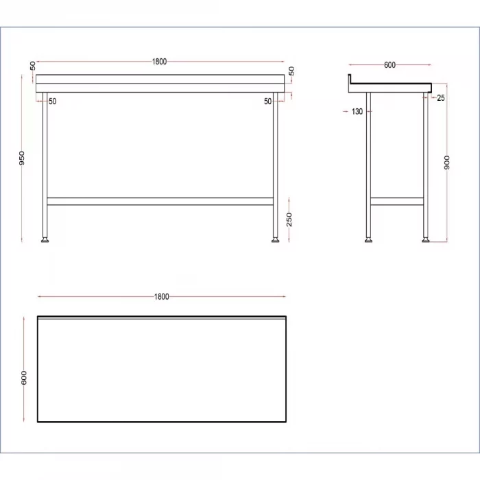 Vogue Stainless Steel Wall Table with Upstand 1800mm - Image 3