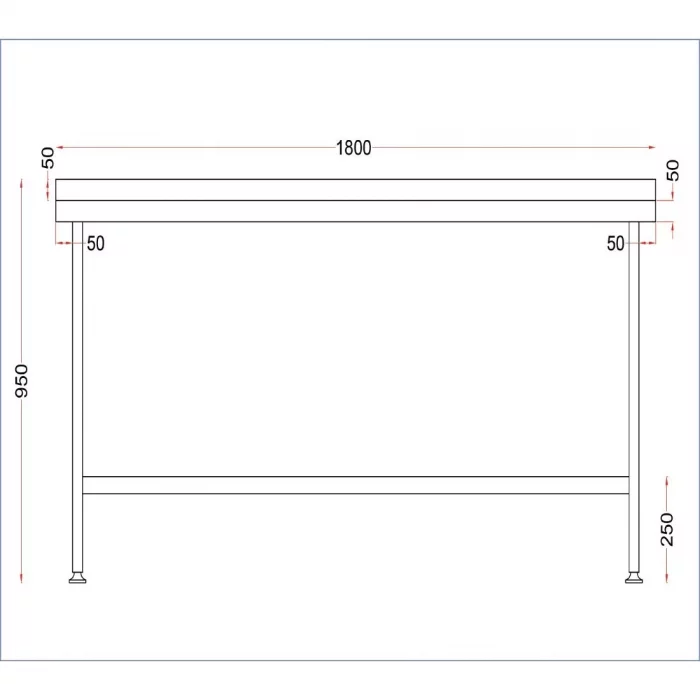 Vogue Stainless Steel Wall Table with Upstand 1800mm - Image 4