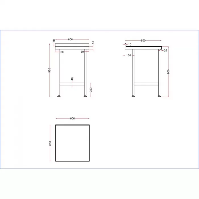Vogue Stainless Steel Wall Table with Upstand 600mm - Image 3