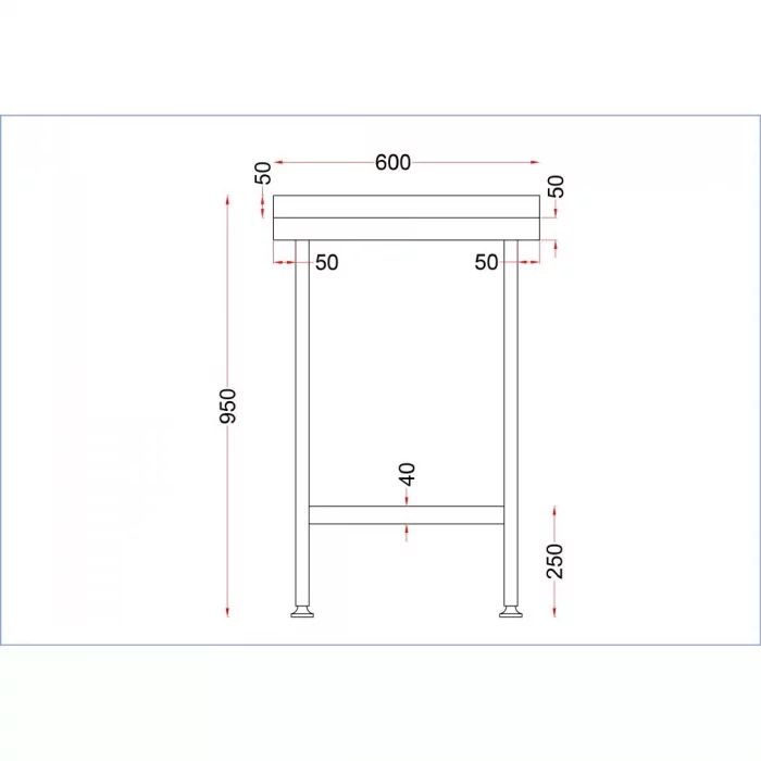 Vogue Stainless Steel Wall Table with Upstand 600mm - Image 4