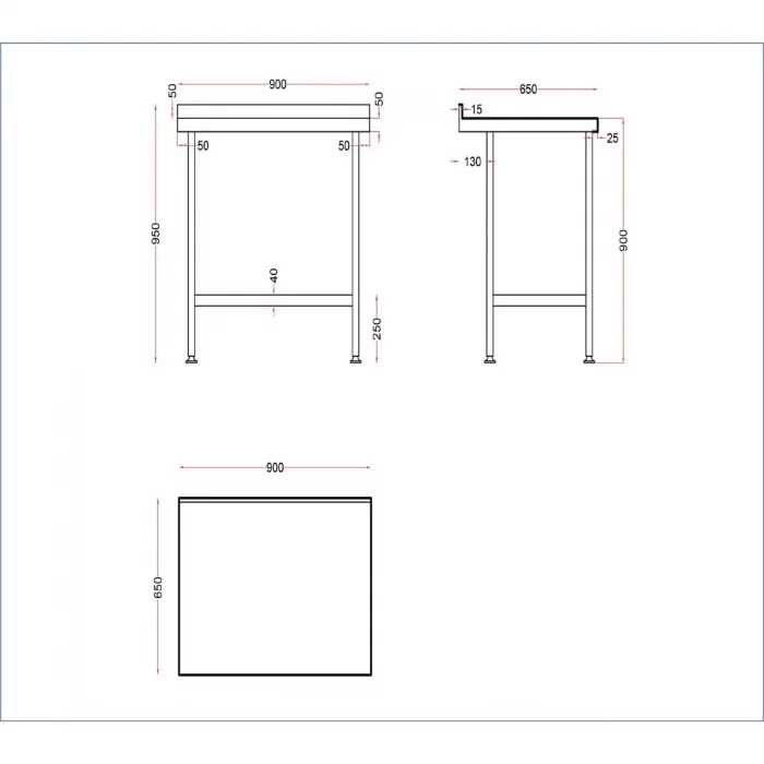Vogue Stainless Steel Wall Table with Upstand 900mm - Image 3