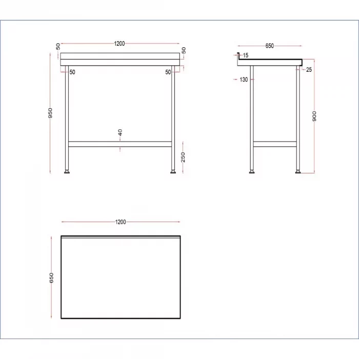 Vogue Stainless Steel Wall Table with Upstand 1200mm - Image 3