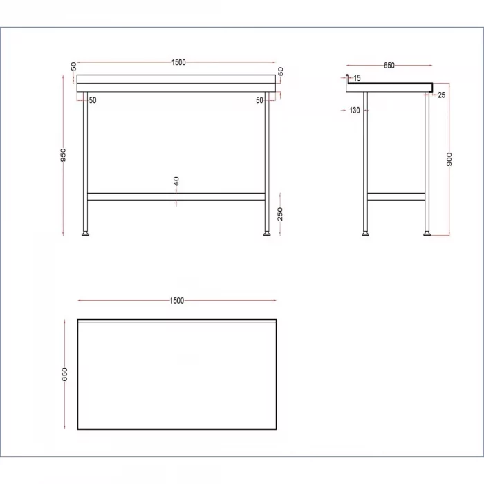 Vogue Stainless Steel Wall Table with Upstand 1500mm - Image 3
