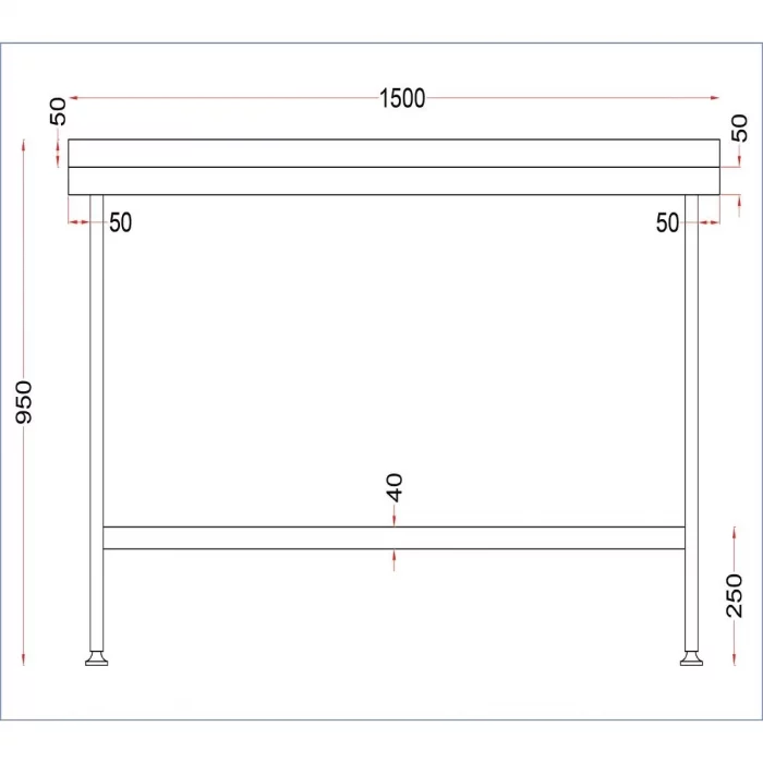 Vogue Stainless Steel Wall Table with Upstand 1500mm - Image 4