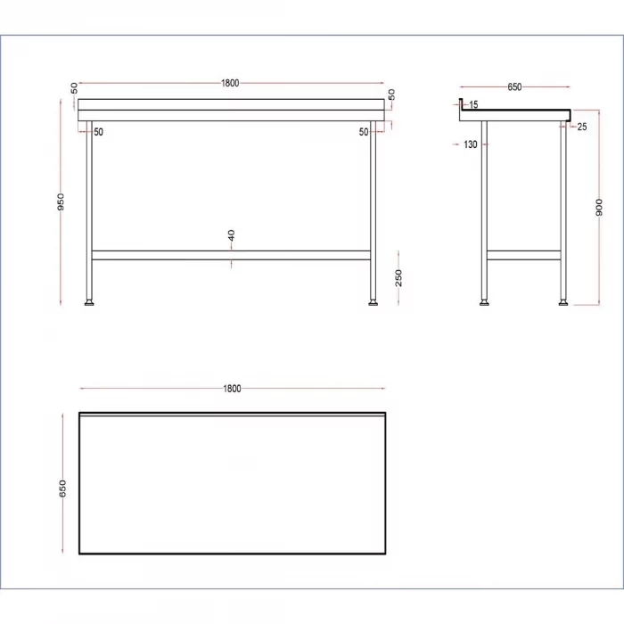 Vogue Stainless Wall Table with Upstand 1800mm - Image 3