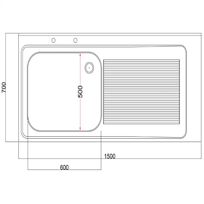 Vogue Fully Assembled Stainless Steel Sink Right Hand Drainer 1500mm - Image 6