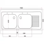 Vogue Fully Assembled Stainless Steel Sink Right Hand Drainer 1500mm - Image 3