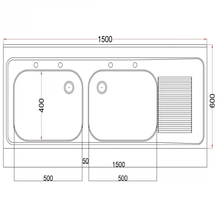 Vogue Fully Assembled Stainless Steel Sink Right Hand Drainer 1500mm - Image 3