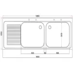 Vogue Fully Assembled Stainless Steel Sink Left Hand Drainer 1800mm - Image 3