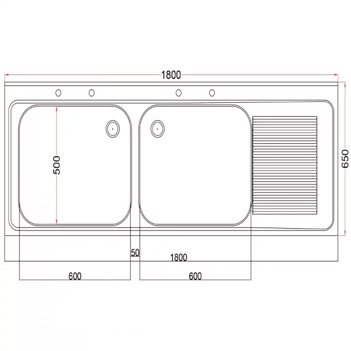 Vogue Fully Assembled Stainless Steel Sink Right Hand Drainer 1800mm - Image 3