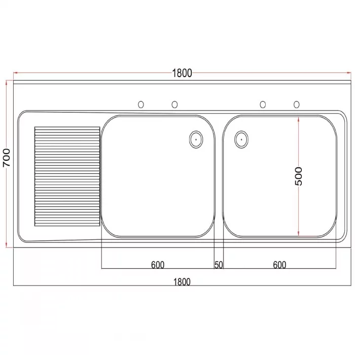 Vogue Fully Assembled Stainless Steel Sink Left Hand Drainer 1800mm - Image 3