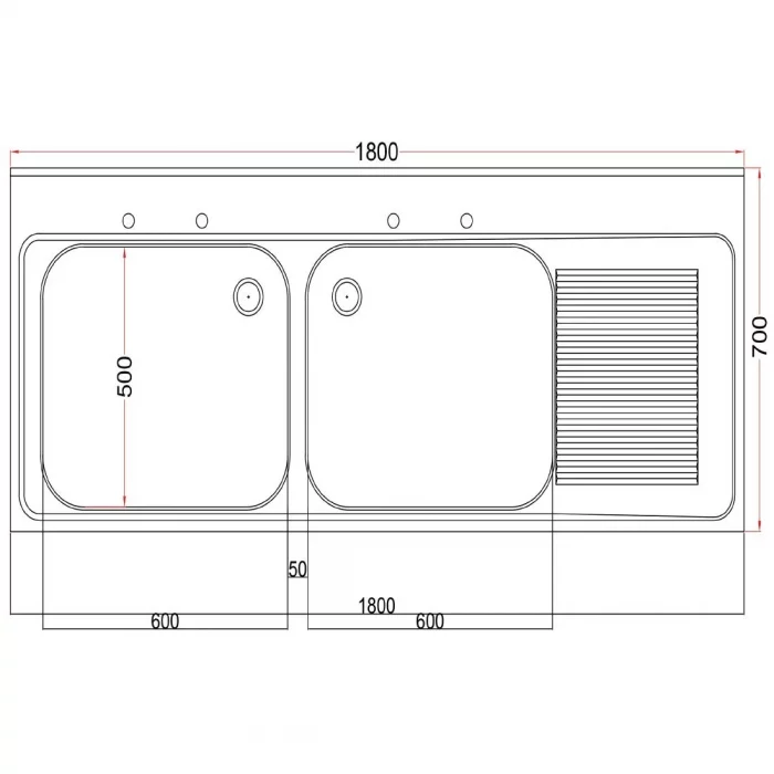 Vogue Fully Assembled Stainless Steel Sink Right Hand Drainer 1800mm - Image 3