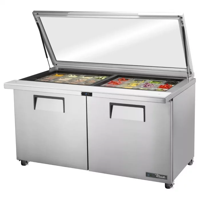 True Glass Lid Prep Counter Fridge TSSU-60-24M-B-ST-FGLID - Image 1