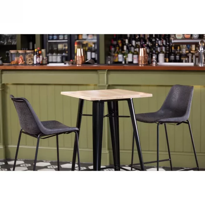 Bolero Bistro Bar Table with Wooden Top Black - Image 13