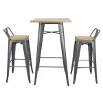 Bolero Bistro Bar Table with Wooden Top Gun Metal - Image 7