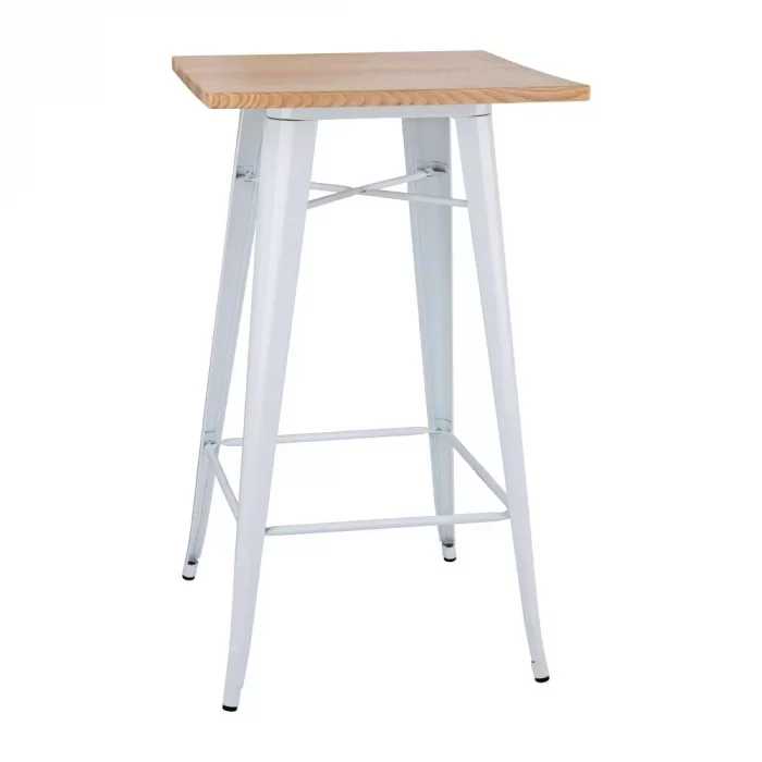 Bolero Bistro Bar Table with Wooden Top White (Single) - Image 1