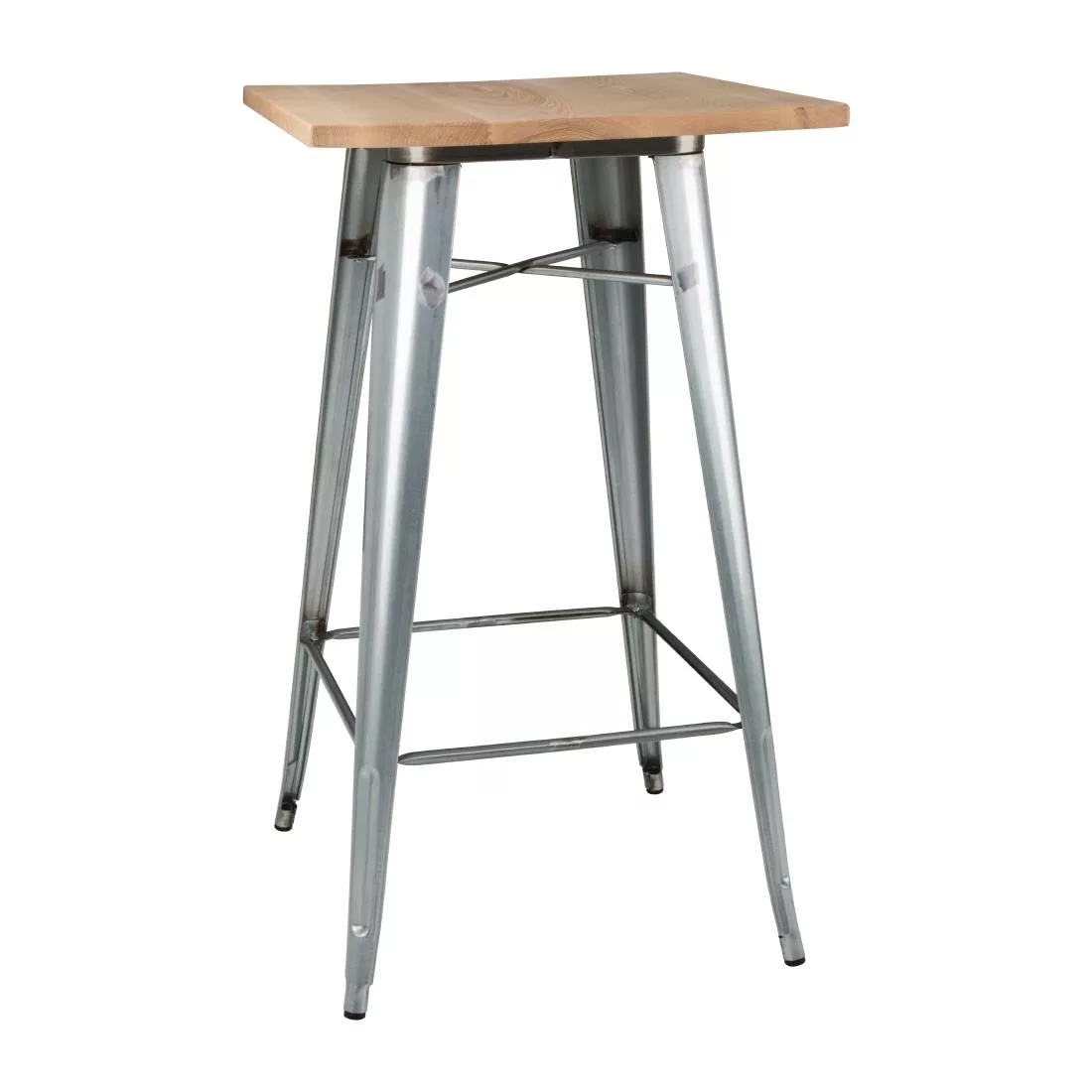 fb599_bartable1.jpg Bolero Bistro Bar Table with Wooden Top Galvanised Steel (Single) - Image 1