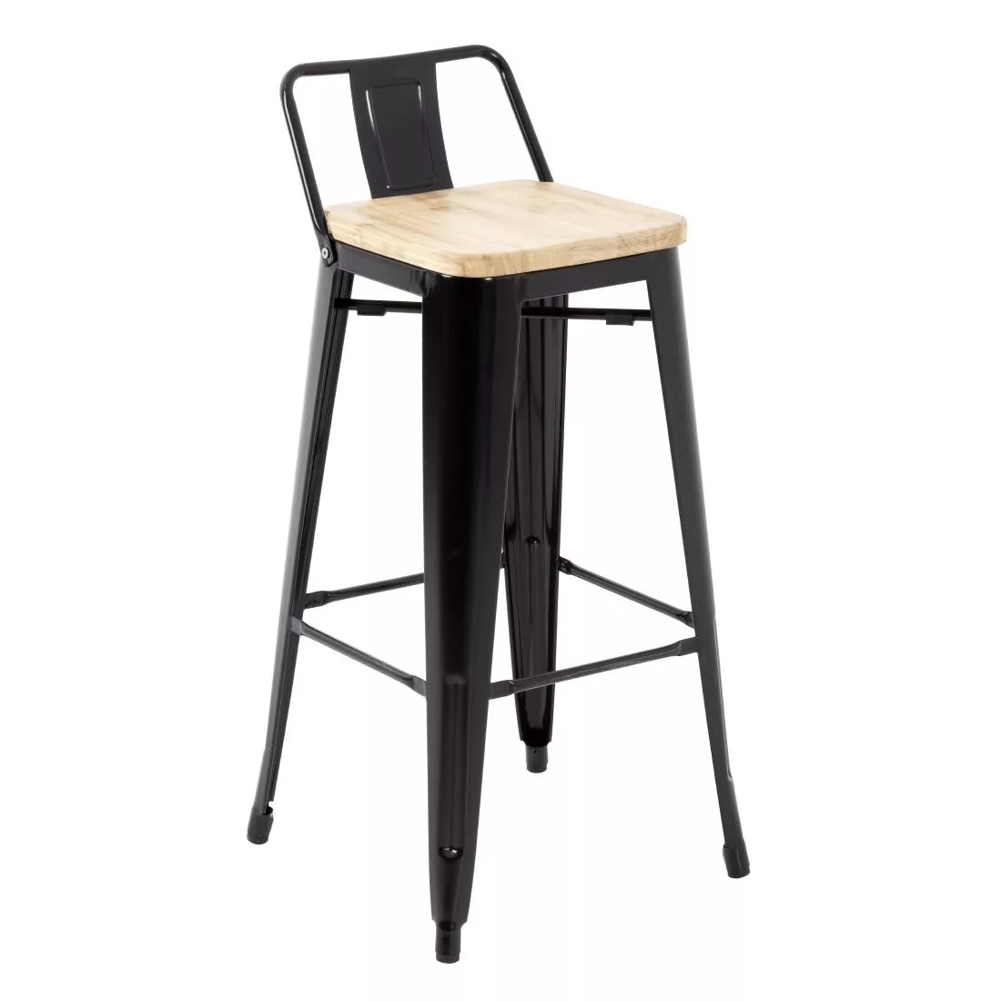 fb623_core24-2863.jpg Bolero Bistro Backrest High Stools with Wooden Seat Pad Black (Pack of 4) - Image 1