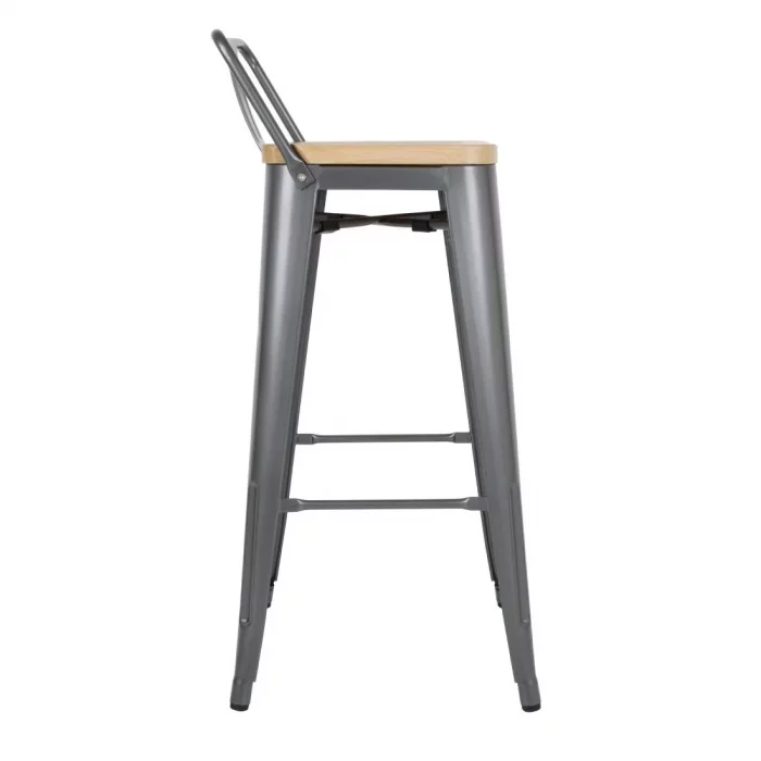 Bolero Bistro Backrest High Stools with Wooden Seat Pad Gun Metal (Pack of 4) - Image 4