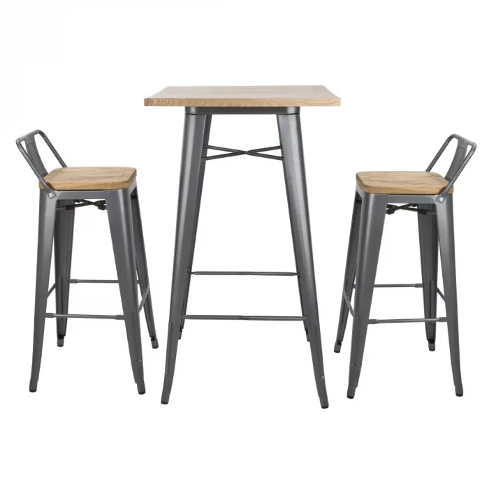 Bolero Bistro Backrest High Stools with Wooden Seat Pad Gun Metal (Pack of 4) - Image 6