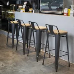 Bolero Bistro Backrest High Stools with Wooden Seat Pad Gun Metal (Pack of 4) - Image 9
