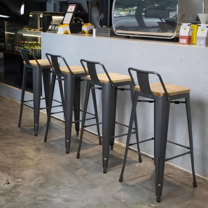 Bolero Bistro Backrest High Stools with Wooden Seat Pad Gun Metal (Pack of 4) - Image 9