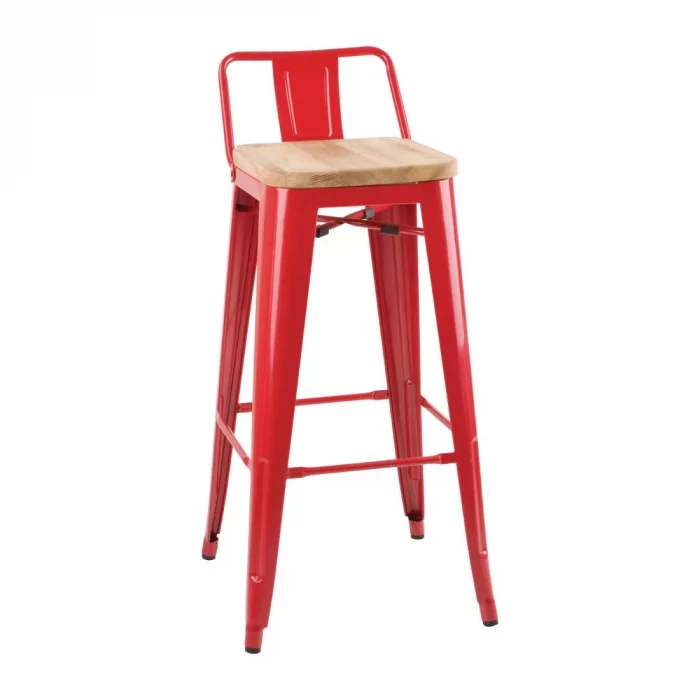 Bolero Bistro Backrest High Stools with Wooden Seat Pad Red (Pack of 4) - Image 1