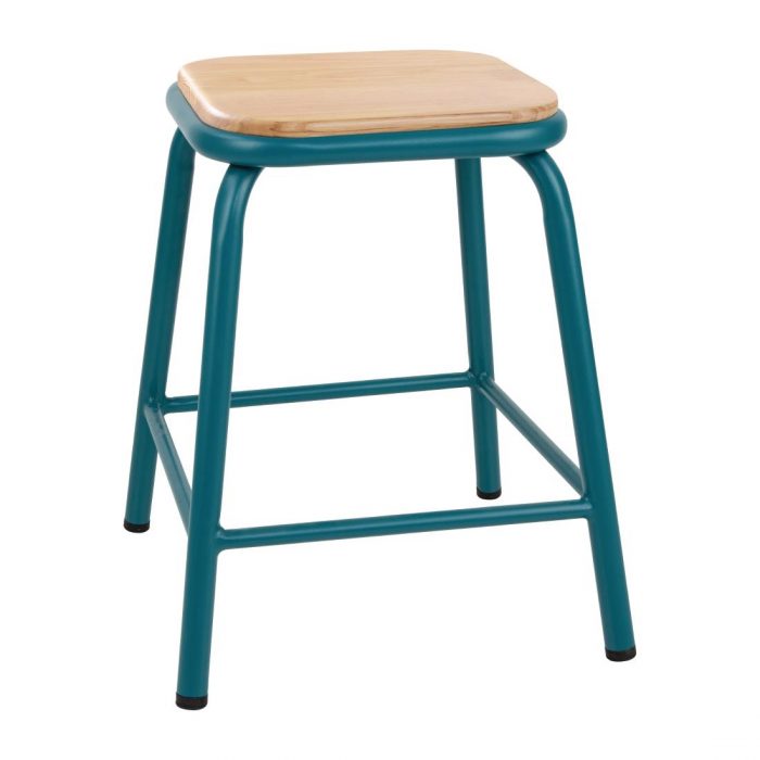 Bolero Cantina Low Stools with Wooden Seat Pad Teal (Pack of 4) - Image 1