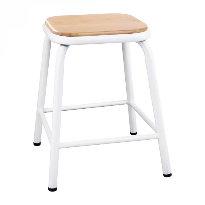 Bolero Cantina Low Stools with Wooden Seat Pad White (Pack of 4) - Image 1