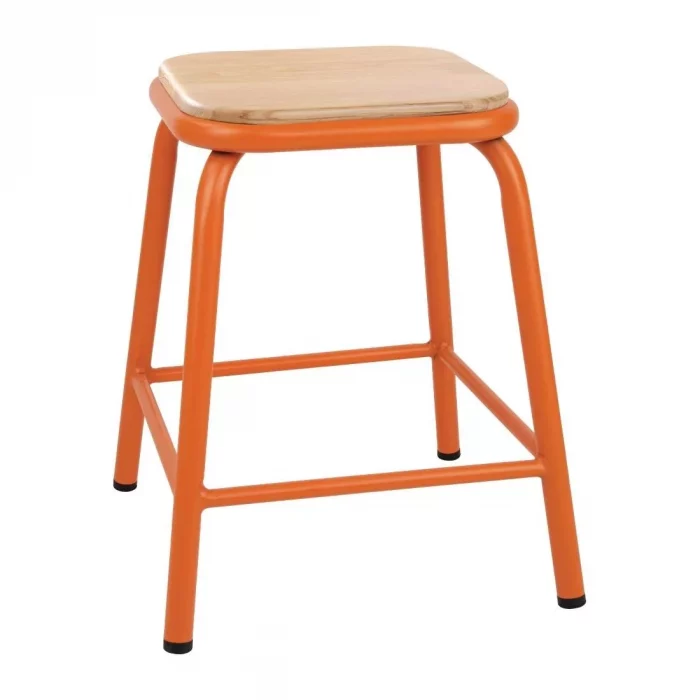 Bolero Cantina Low Stools with Wooden Seat Pad Orange (Pack of 4) - Image 1