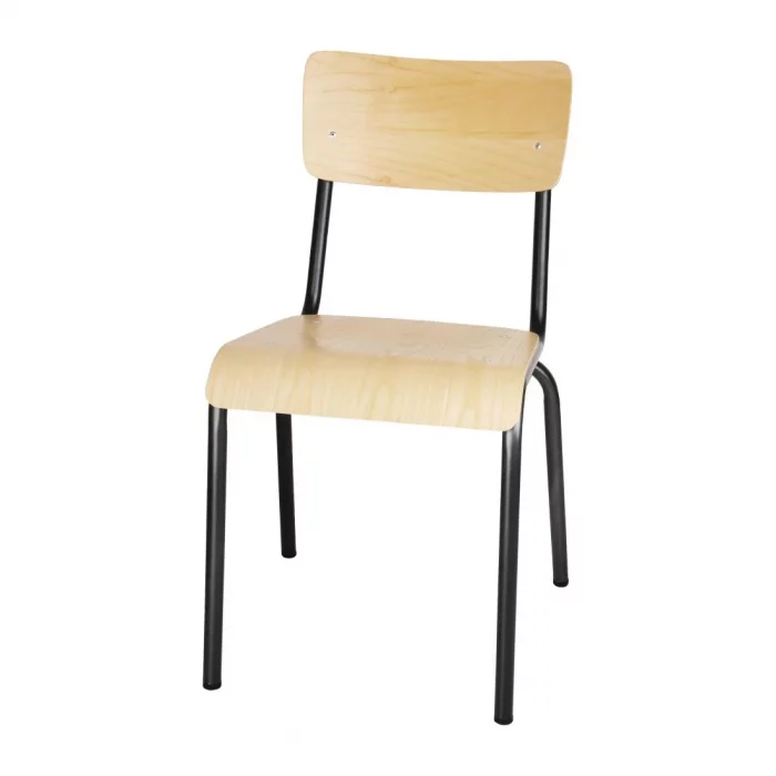 Bolero Cantina Side Chairs with Wooden Seat Pad and Backrest Metallic Grey (Pack of 4) - Image 1