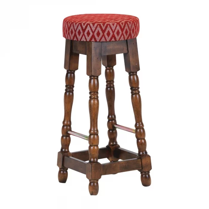 Classic Rubber Wood High Bar Stool with Red Diamond Seat (Pack of 2) - Image 1